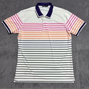 G Fore Polo Shirt Mens Medium Multicolor Variegated Striped Golf Performance